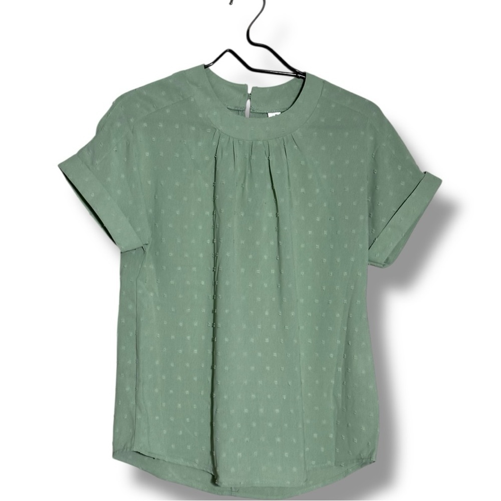 Unbranded Chic Mint Green Textured Short Sleeve Flowy Crewneck Blouse - Picture 14 of 16